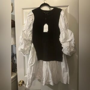 Sandro Monochrome Puff Sleeve Dress